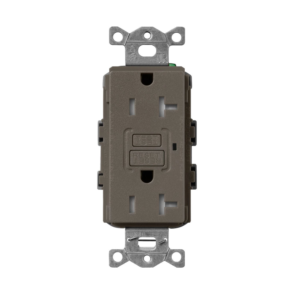 Lutron Claro 20A Tamper Resistant GFCI Duplex Receptacle, Decorator-Style Outlet, Self-Testing, Satin Finish, SCR-20-GFST-TF, Truffle