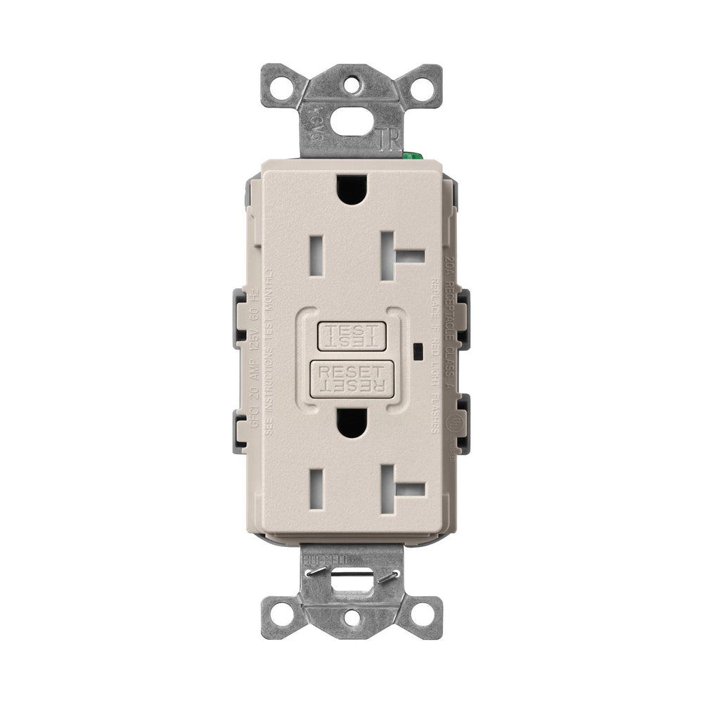 Lutron Claro 20A Tamper-Resistant GFCI Duplex Receptacle, Decorator-Style Outlet, Self-Testing, Satin Finish, SCR-20-GFST-TP, Taupe