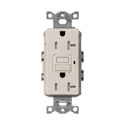 Lutron Claro 20A Tamper-Resistant GFCI Duplex Receptacle, Decorator-Style Outlet, Self-Testing, Satin Finish, SCR-20-GFST-TP, Taupe