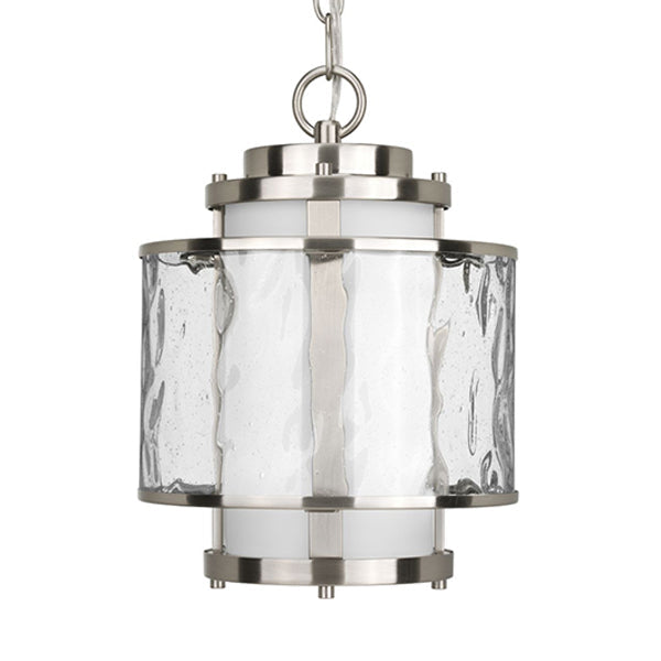Progress Lighting P5589-09 Bay Court 1-Light Outdoor Hanging Lantern with Clear Waterglass Shade, Brushed Nickel