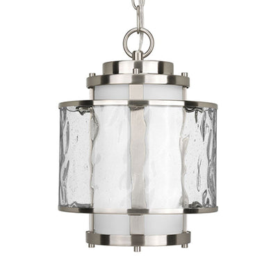 Progress Lighting P5589-09 Bay Court 1-Light Outdoor Hanging Lantern with Clear Waterglass Shade, Brushed Nickel