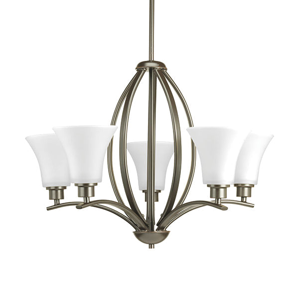 Progress Lighting P4490-20W Joy 5-Light Etched Glass Chandelier Light, Antique Bronze
