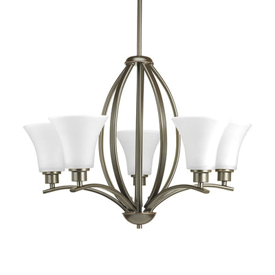 Progress Lighting P4490-20W Joy 5-Light Etched Glass Chandelier Light, Antique Bronze