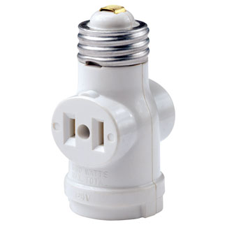 Leviton 1403-W Indoor 660 Watt, 125 Volt Lampholder with Two 15 Amp, 125 Volt, 2-Pole, 2-Wire Outlets