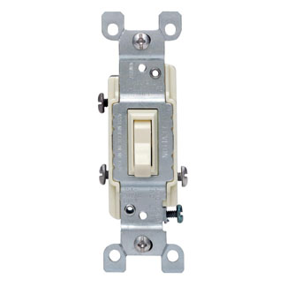 Leviton 1453-CP 15 Amp, 120 Volt, Toggle Framed 3-Way AC Quiet Switch, Residential Grade, Non-Grounding, Quickwire