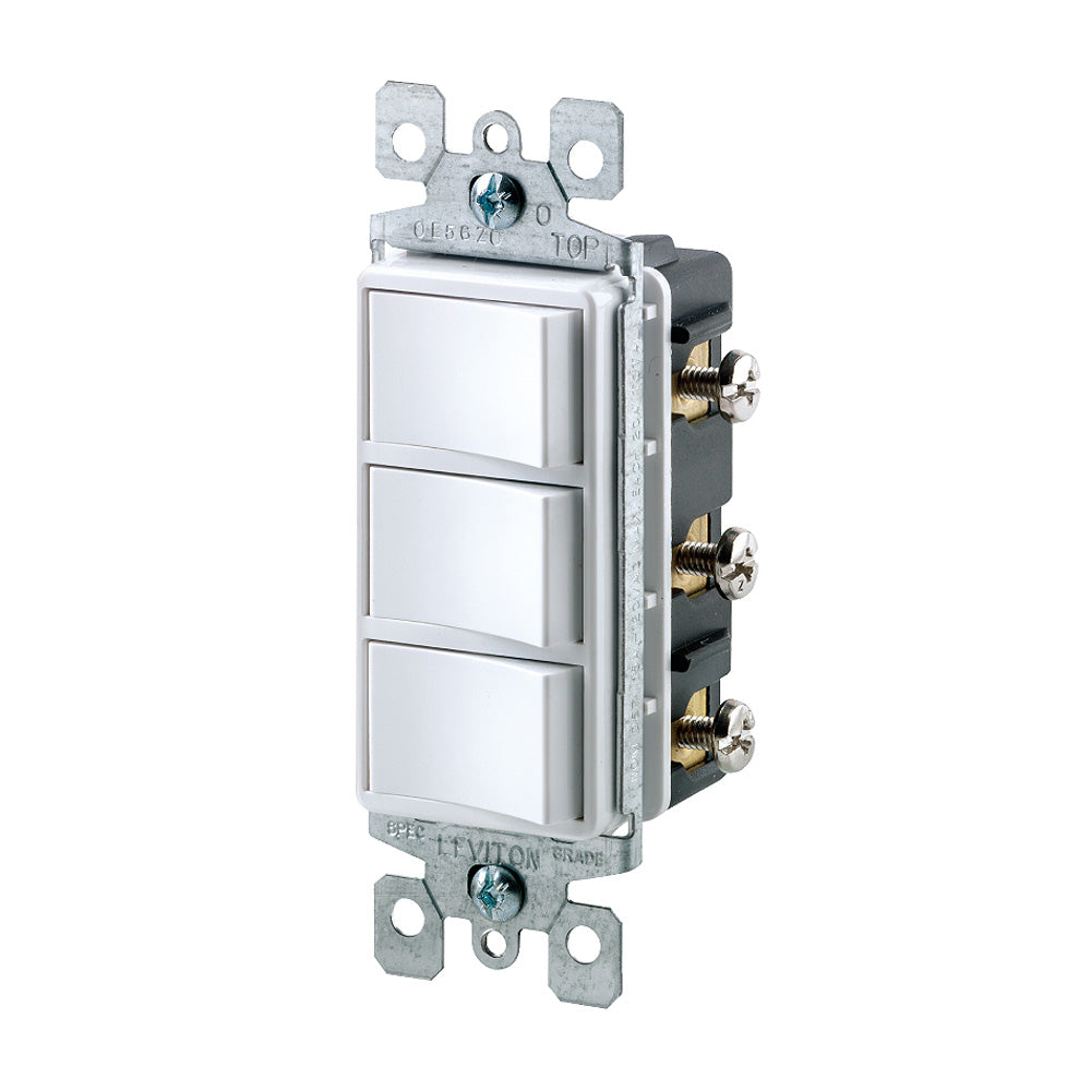Leviton 1755-2W 15 A 120 VAC Three Rocker Combination Switch White