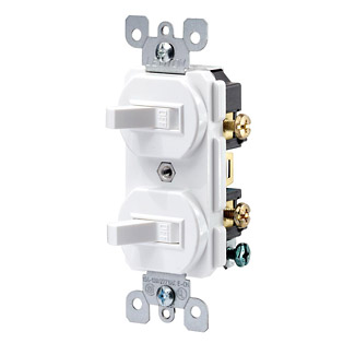 Leviton 5334-W 20 Amp, 120/277 Volt, Duplex Style Single-Pole / Single-Pole AC Combination Switch, Commercial Grade
