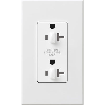 Lutron Architectural 20A Dual Dimming, Tamper Resistant Duplex Receptacle, 125V, Wall Plate Included, Matte Finish, NTR-20-DDTR-WH, White