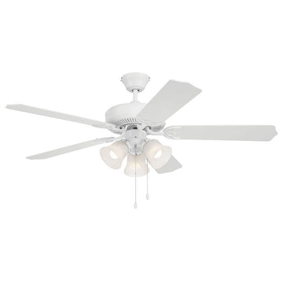 WFL-103-WH - 52" White Metal Housing and White MDF Blades 5-Blade Ceiling Fan and Light 7W*3 3000K
