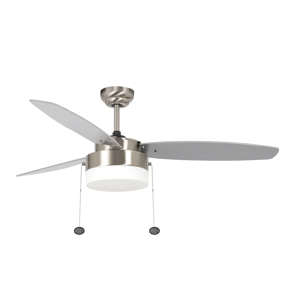 WFL-114 - 52" Ceiling Fan and Light with Brush Nickel/Reversible Silver/Walnut Blades 1X19W 3000K